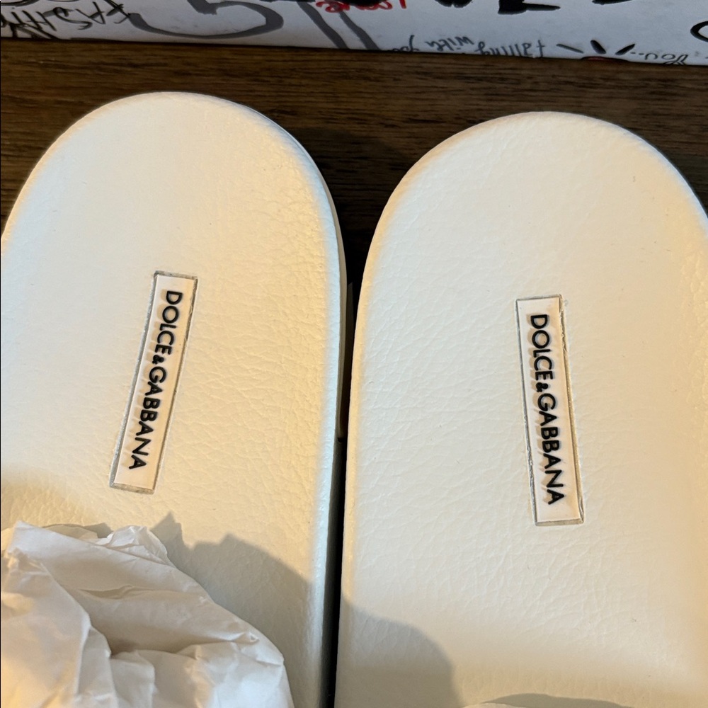 NIB [Dolce & Gabanna] Patches of the Designers Rubber/Calfskin Slides Mens US 10 - Picture 9 of 14